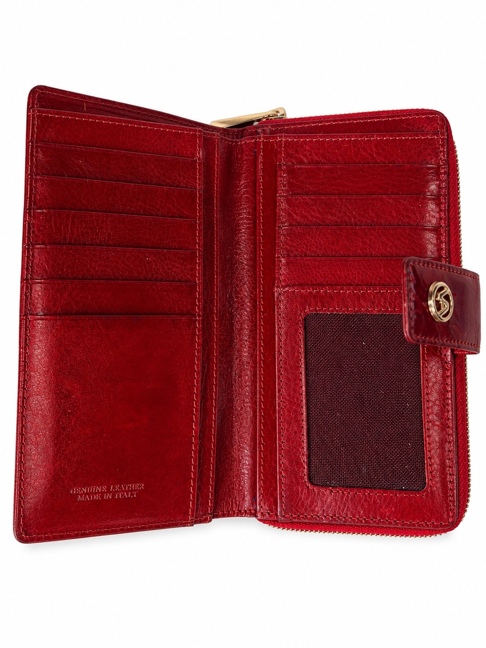 Valentina Italian Genuine Leather Red Embossed Floral Zip Around Wallet - Picture 4 of 9